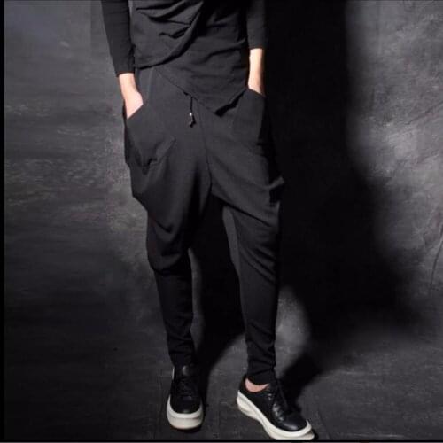 27-44 New Fashion Mens Culottes Foot Pants Casual Bloomers Loose Large Crotch Pants Trousers Hairstylist Nightclub Costumes