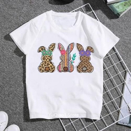 Lovely Floral Leopard Rabbits Print Kids Clothing Cute Baby T-Shirts For Girls Summer White Top Comfortable Tshirt Funny Tshirt