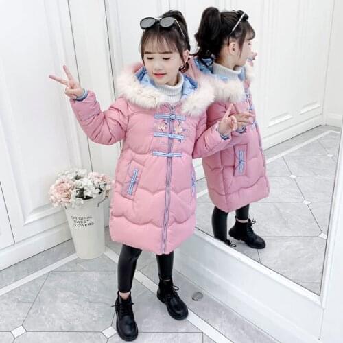 Children Winter Down Cotton Jacket 2020 Girls Warm Fur Collar Baby Girl Clothing Pink/Red Color Outwear Parks For Girls 3T-12Yrs
