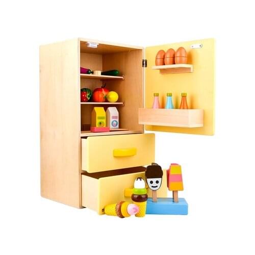 Childrens Play House Toys Wooden Small Appliances Refrigerator Cut Fruit Toys Simulation Vegetables Kitchen Toys