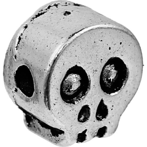 DoreenBeds Zinc Based Alloy Halloween Spacer Beads Skull Silver Color Beads 7mm x 7mm( 2/8"), Hole: Approx 1.7mm, 20 PCs