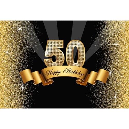 Art fabric photography backdrops custom 50 birthday Gold Glitter Light black backgrounds party photo backdrops