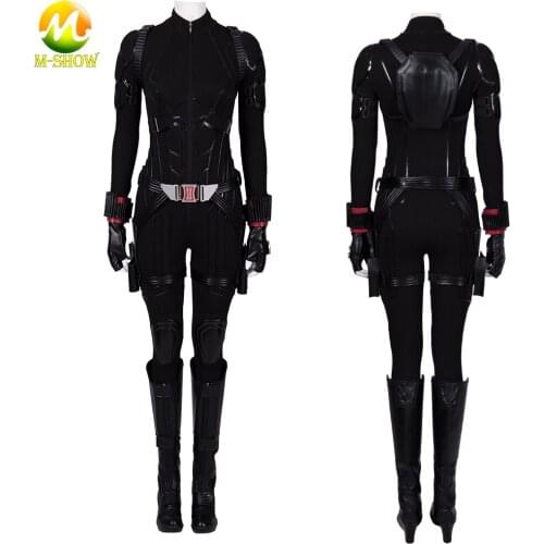 Superheroine Widow Natasha Romanoff Cosplay Costume Black Jumpsuit with Boots Halloween Outfit for Adult Women Custom Made
