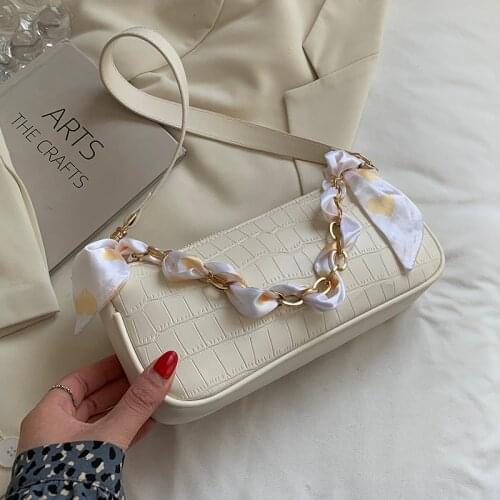 Leftside Silk Scarf Stone Pattern Solid Color Simple Pu Leather Shoulder Crossbody Bags for Women 2021 Handbags and Purses