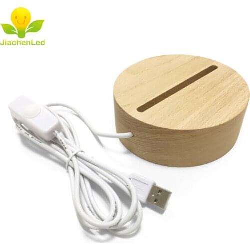 Hot Sale Beech Wood Led Base 3D Led Warm White Color Wood Base With Dimmer On Off Switch USB