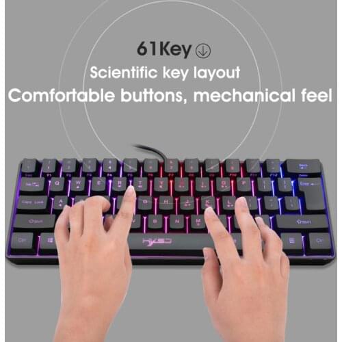 2021 Hot USB Wired Mechanical Gaming Keyboard RGB Backlit 61-key Mini Keyboard V700 BlackRGB Light Color Change Mini Keyboard