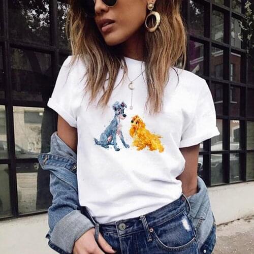 Fashion Womens Casual Lady and The Tramp Tshirt Short Sleeve Dogs T Shirts Vintage Creativity Harajuku Sweethearts T-Shirt