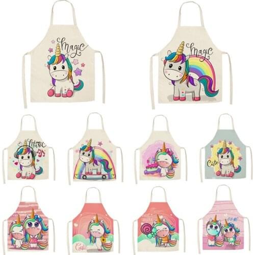 Cartoon Unicorn Hemp Apron Baking Accessories Apron Women Apron Kitchen Cooking Accessories Apron for Kid Cafe Kitchen Apron