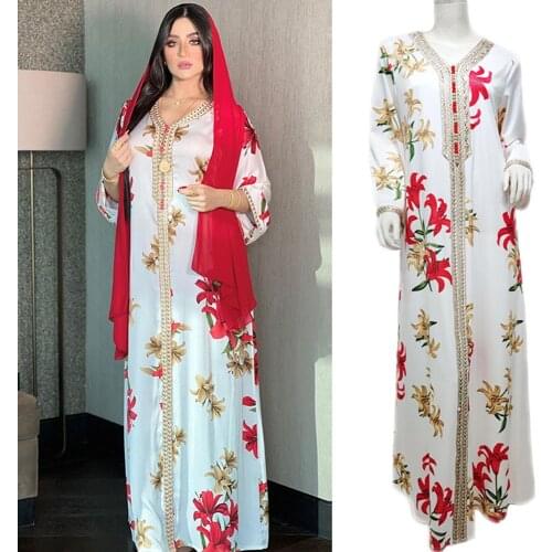 Muslim Abaya Printed Ethnic Long Dress Arabic Women Middle East Caftan Ramadan Turkey Maxi Robe Jalabiya Dubai Islamic Clothing