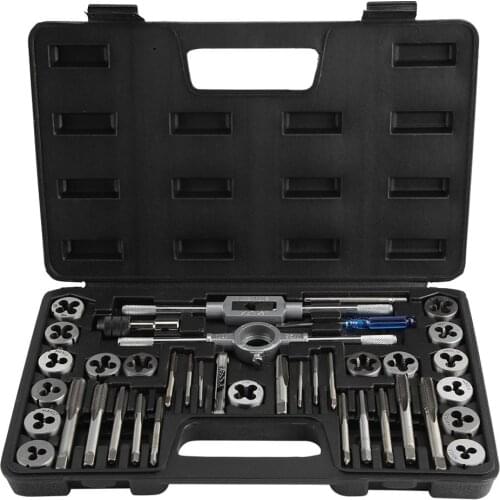 40Pcs M3-M12 Screw Nut Tap and Die Set With Adjustable Wrench and Thread Gauge Heavy Duty Hand Tapping Tools Thread Tap Die Kit