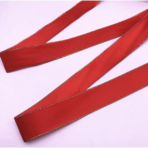 New 10mm-38mm Double Face Satin Ribbon Hight Quality Gold Edge Polyester Ribbon DIY Wedding Christmas Decoration Packing #07