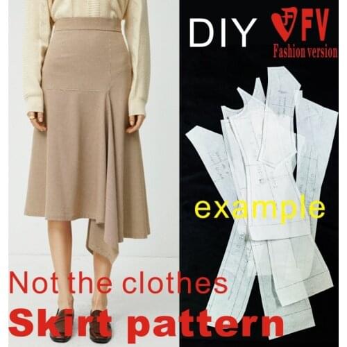 New style womens high waist irregular skirt 1:1 garment cutting design drawing BBQ-49