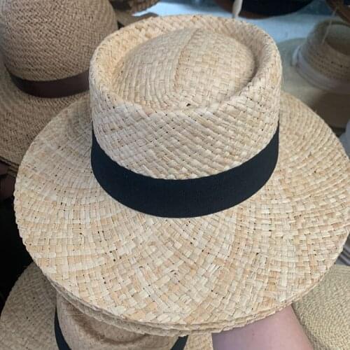 New French Concave Top Handmade Natural Raffia Wide Brim Straw Hat For Women Summer Breathable Casual Womens Hats Fashionable