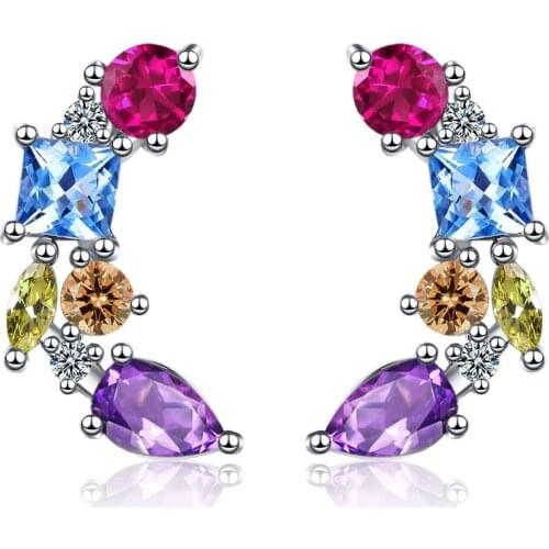 SHQIYAYI 925 Sterling Silver Stud Earrings for Women Luxury Fine Jewelry Gift Korean Colourful Cubic Zirconia 911