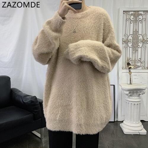 ZAZOMDE Harajuku Sweaters Men Winter Warm Sweaters Knitted Men Soft Pullover Fashion Clothing Tops Male Solid Color Pullover Men
