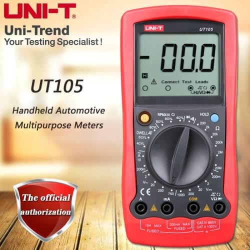 UNI-T UT105 Handheld Automotive Multimeter/Speed and Closed Angle Measurement/Overload Protection/Digital Hold/Diode Test