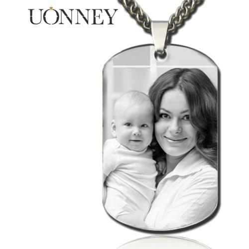 Uonney Dropshipping Photo Necklace Name Engraved Stainless Steel Picture Custom Personalized Jewelry Women Men Mother day Gift