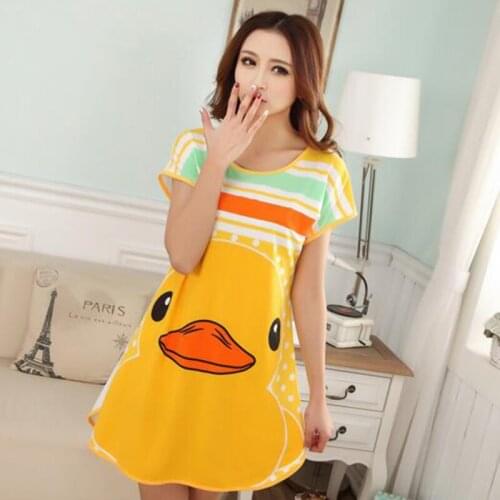 Fresh Cool Style Fashion Lovely Cartoon Fox Duck Pattern Womens Sleepwear Short Sleeve Nightgown Women Clothing Nightdress