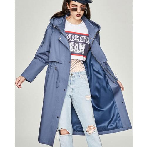 2020 Autumn Classic Women Trench Coat Slim Zipper Hooded Coat Female Long Trench Cotton Chic Windbreaker Outerwear Streetwear