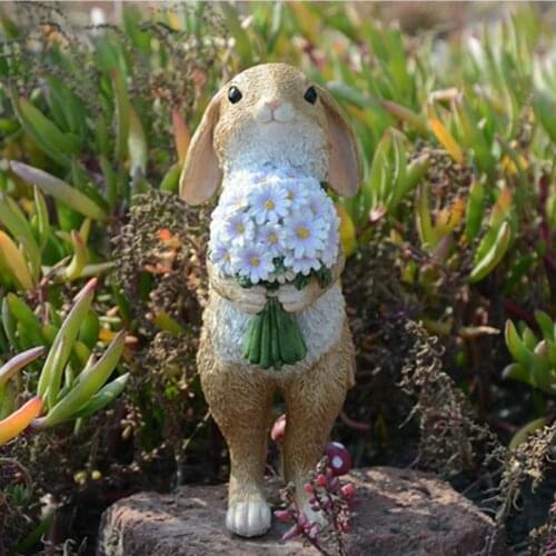1Pc Cute Bunny Rabbit Figurines Garden Decoration Outdoor Resin Garden Welcome Sign Miniatures Figurines Animal Statues