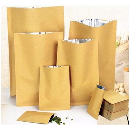 100pcs 10*15cm Kraft paper Heat seal kraft paper bag,nut/candy/Tea kraft bag,top open Aluminum foil lining kraft paper bag