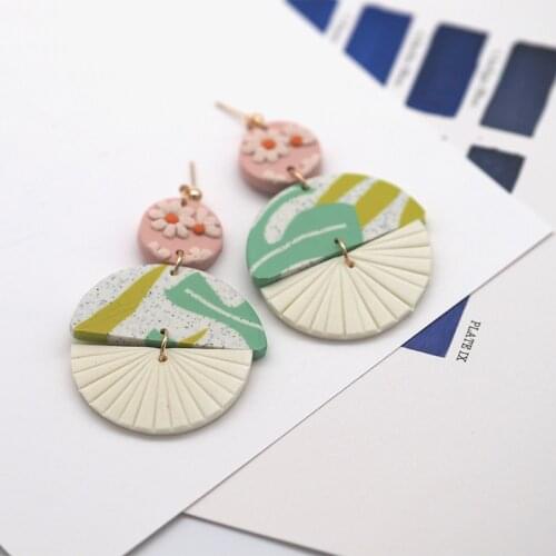 2021 Spring Summer Flora Geometric Multi Shape Big Statement Dots Fresh Polymer Clay Earrings for Women Pendant Earrings Sets