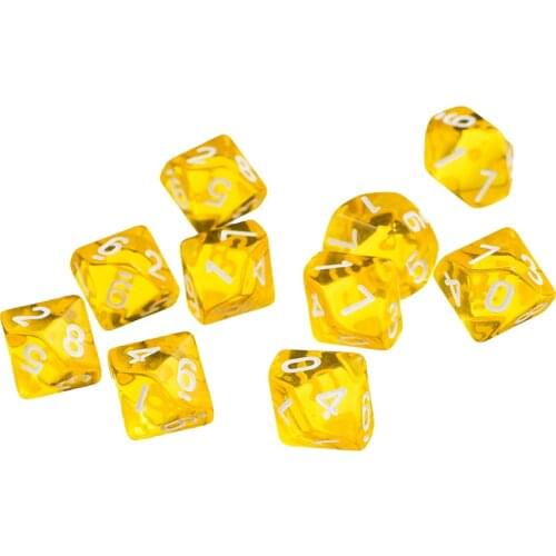 3 cm Plastic D10 Yellow Ten Sided Gem Dice for RPG Dungeons Dragons Games Set of 10 Dice