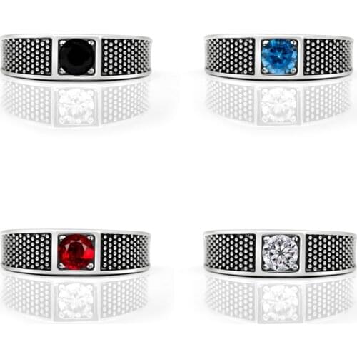 4 colors925 sterling silver mens ring retro style setting clear cubic zircon punk finger ring, mens fashion jewelry new ar