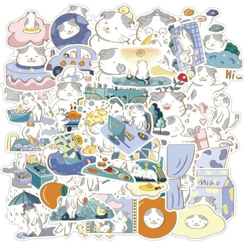 40PCS Cute Cat Cartoon Stickers Diary Album Laptop Guitar Luggage Scrapbooking Decoration Sticker Kawaii Stationery Kid Toys