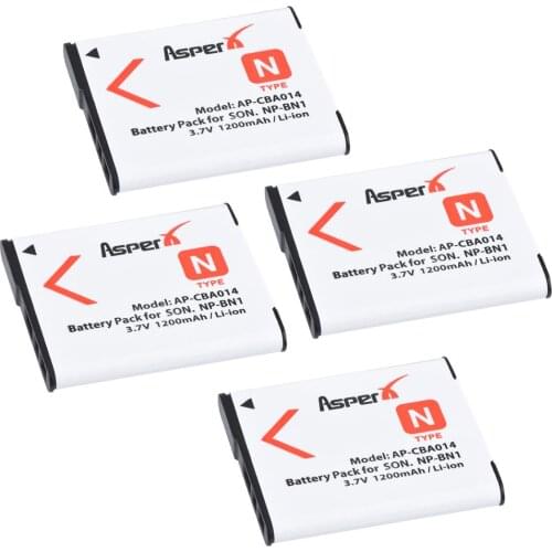 AsperX 4Pcs 1200mAh NP-BN1 NP BN1 NPBN1 Battery For Sony DSC TX9 T99 WX5 TX7 TX5 W390 W380 W350 W320 W360 QX100 W370 W730 W150
