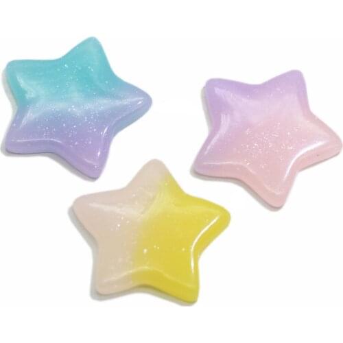 50/100pcs Very Cute Sparkly Pastel Star Flatback Kawaii Cabochons Pastel Shimmer Rainbow Star Resin Flat Back Cabochons Cabs