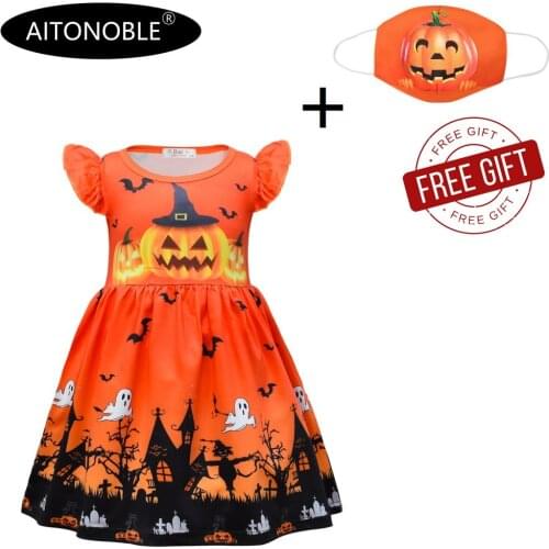 2020 Aitonoble New Costume Pumpkin Dress Costume Supergir Dress Girls Dress Cosplay Halloween Costume For Halloween Mask