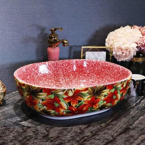 American Rural Pastoral Style Flower Ceramic Natural Above The Counter Art Basin