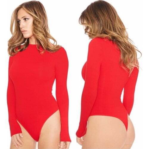 Free Shipping Brand New Autumn Women Fashion Solid Romper O Neck Long Sleeve High Leg Bodysuit