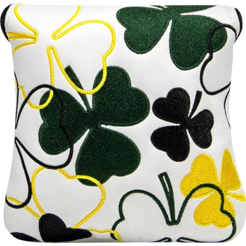 Golf Mallet Putter Cover Golf Club Head Cover for Putter Premium PU Leather Clover Design and Magnetic Closure