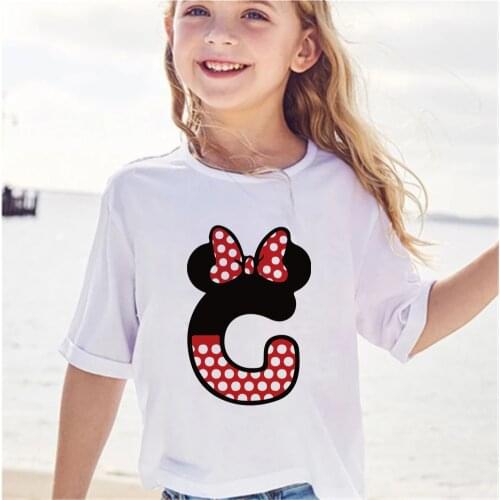Custom Name Letter Combination Kids Tshirt High Quality Print T-shirt Disney Minnie Mouse Font A B C D E F G Short Sleeve
