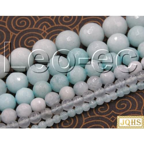 JQHS 12mm 14mm Round Faceted light blue Amazonite Loose Beads Strand 15" DIY V1190