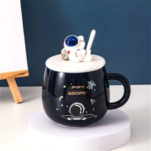 400ml Cartoon space astronaut water mug men and women students mug simple creative office ceramic cup with lid spoon