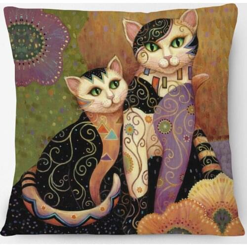 Lovely Cute Cartoon Klimt Style Cat Cushion Cover Moon Cats Kitten Floral Butterfly Print Decorative Pillow Case