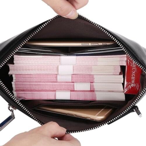 Male Envelope bag Brand Leather Envelope Men Clutch Bag Business Male Clutch bag Zipper Mens Long Wallet phone bag