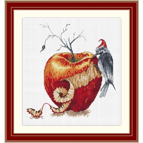 Cross Stitch Kit Fishxx Precision Printing S303 Woodpecker Apple Fun Pattern Home Hand Embroidery