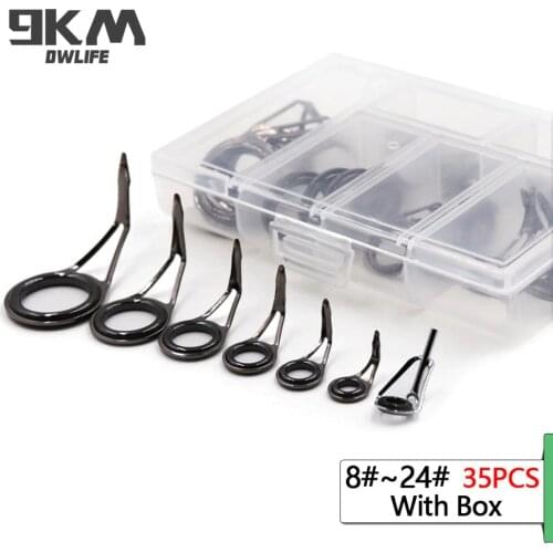 35Pcs Fishing Rod Guide Tip Tops Repair Set Single Foot Rod Making Building 8-25# Stainless Steel Ceramic Ring Fishing With Box