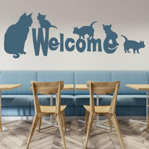 Welcome Sign House Cats Wall Decal Cat Cafe Viyl Wall Sticker Bedroom Home Decoration Accessories For Living Room Art Mural W228