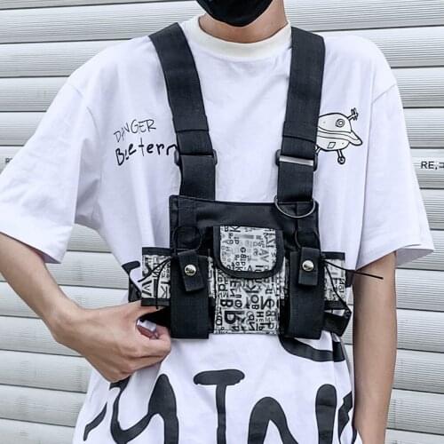 2021 new reflective vest hip hop street wear chest bag letter print waist bag mens tactical fashion chest diamond bag