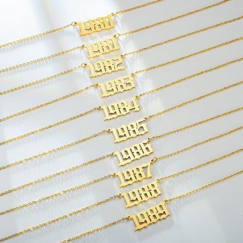 Stainless Steel 1980-2021 Birth Year Necklaces for Women Men Choker Date Number Pendant Necklace Jewelry Commemorate Gift Jewel