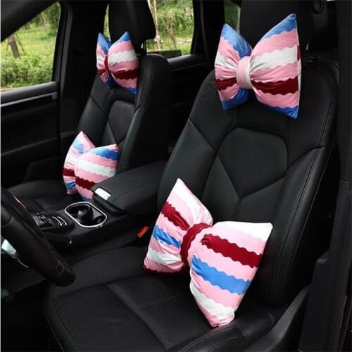 Car Headrest Stripe Pillows Cushion Auto for Women Seatbelt Protect Lumbar Fashionable Head Rest Seat Car Goods Accessories