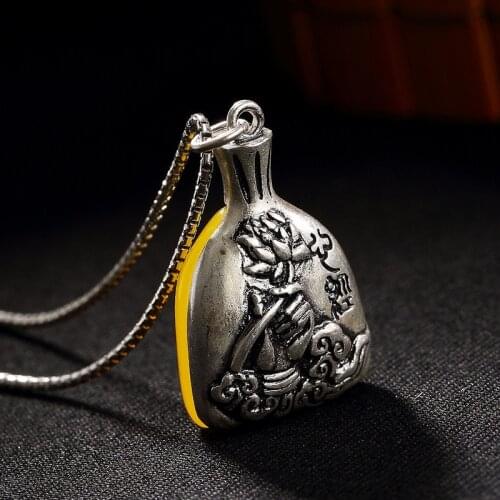 Silver, ancient Buddhist fingered lotus heart, inlaid pendant lady, high grade Sterling Silver clavicle chain pendant