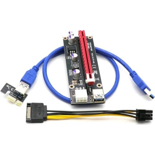 VER 006C Blue PCI-E PCE Express Riser Card 1X to 16X Extender USB3.0 DATA Cable SATA to 6Pin IDE Power For BTC Miner