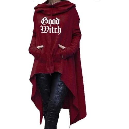 Hoodies For Women Bad Witch Letters Print Long Irregular Sweatshirt Femmes Sweatshirts Tops Kawaii Female Girls Thick