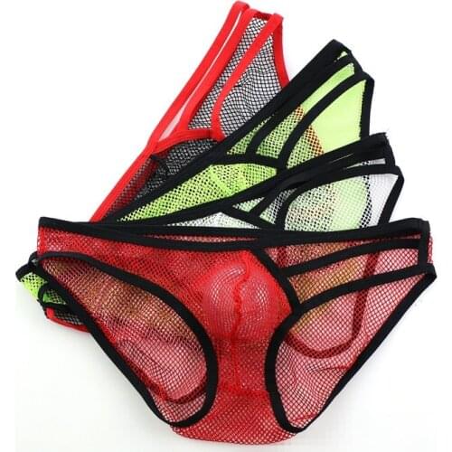 Sexy Mesh Mens Briefs Ultra Thin Breathable Night Club Hollow Out Mens Underwear Mens Panties Briefs